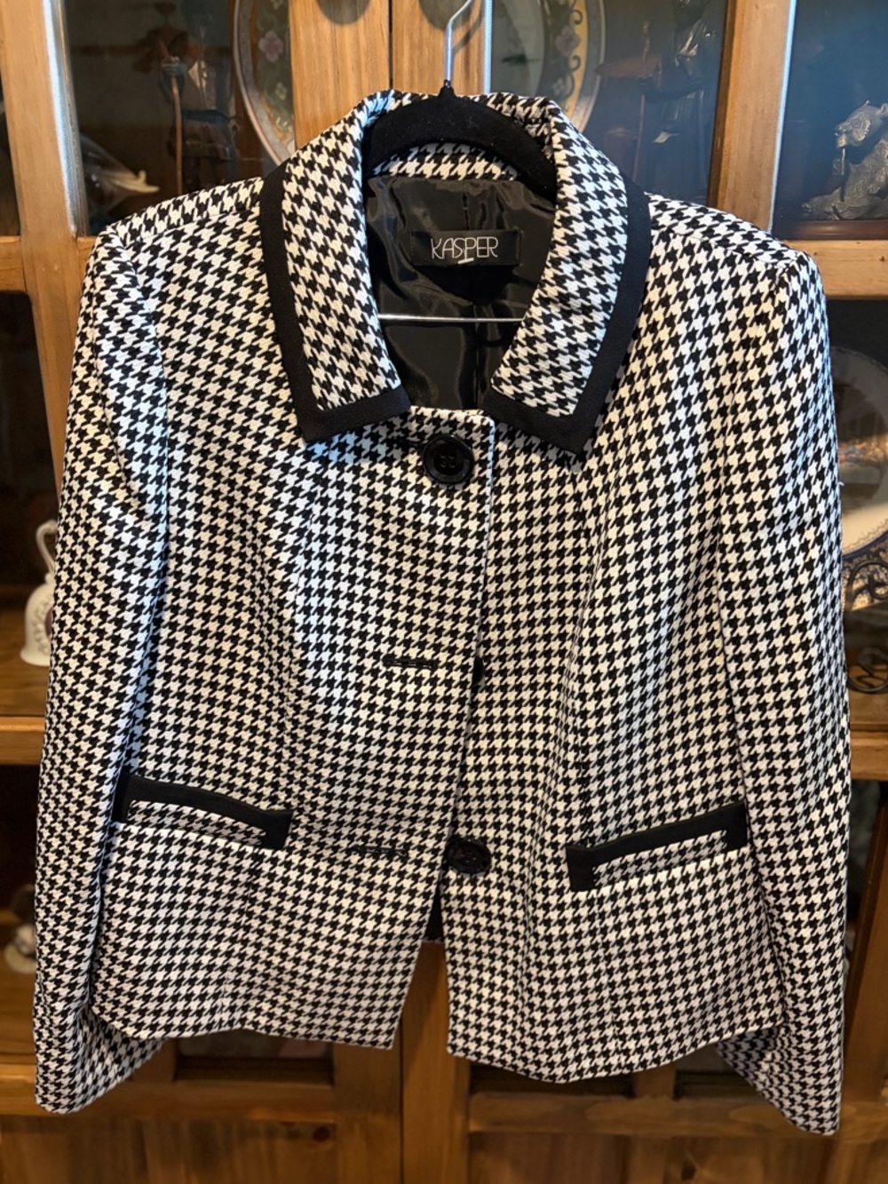 Kasper Women's Black & White Houndstooth Jacket Size 14- See Notes